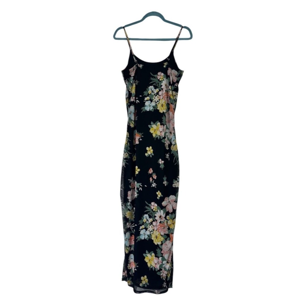 Jolie & Joy Floral Mesh Maxi Dress M Y2K Slip Bodycon Side Slit Lined - Picture 6 of 12